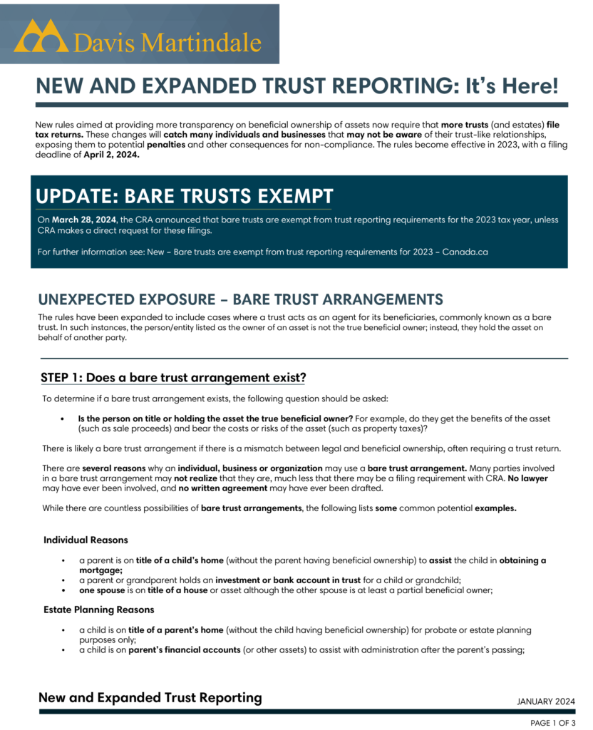 Expanded Trust Reporting Rules 2023 - DM Tax Resources - March 28 Update